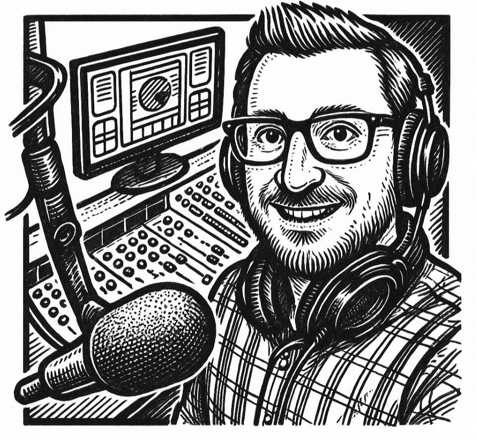 Me in the studio An ink drawing of a man in a studio